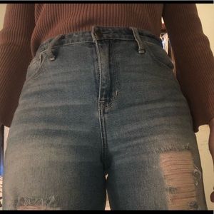ripped super high wasted hollister mom jeans